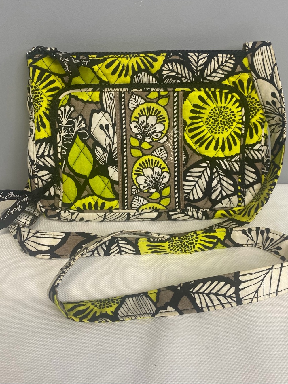 Vera Bradley Little Hipster Citron Crossbody Black Yellow 10x7